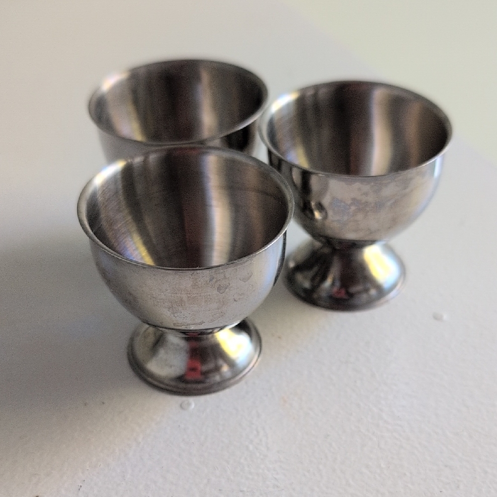 Set of Three Stainless Steel Silver Egg Cups